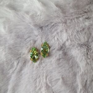 Swarovski Green and Gold Marquise Earrings Emerald Crystal Stud Studs
